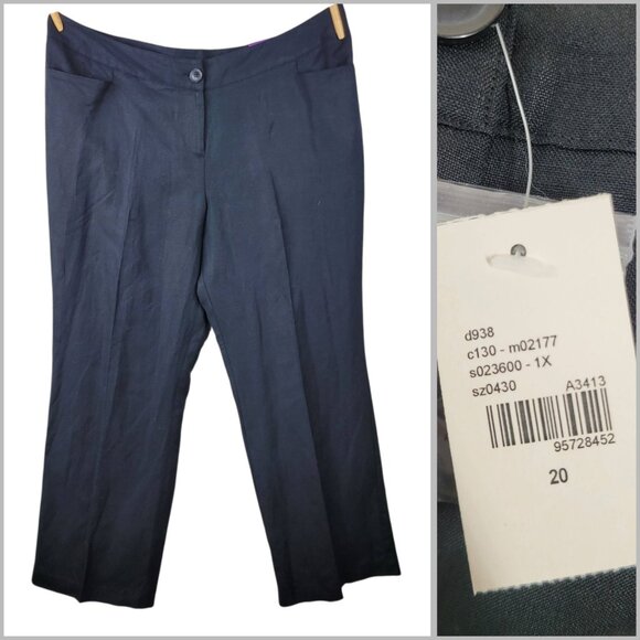 NEW Lane Bryant Plus 20 20W Linen Dress Pants Classic Trousers Wide Leg Black - Picture 1 of 8